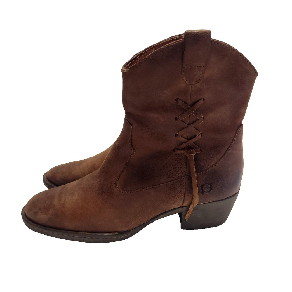 Born Karin Country Western Distressed Brown Leather Ankle Boots Womens 10